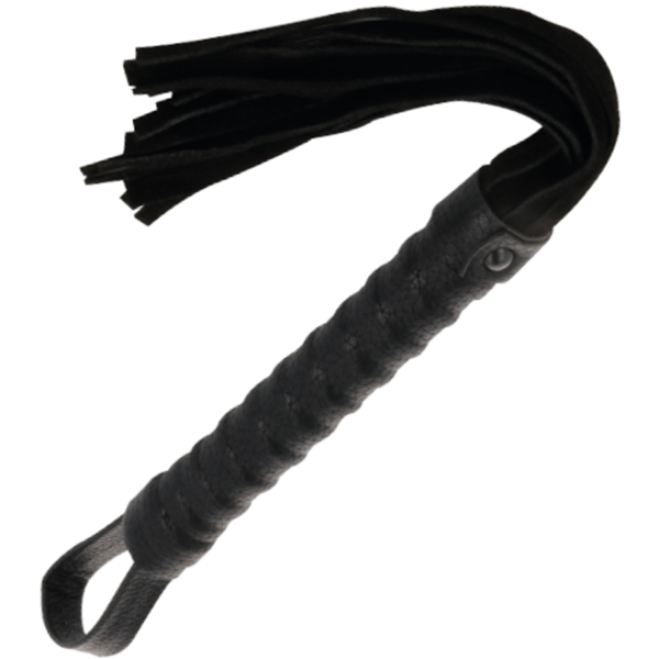 DARKNESS - FOUET DE BONDAGE NOIR AVEC MANCHE EN CUIR – Image 2